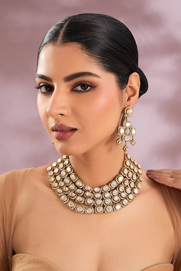 Two-Tone Finish Kundan Polki Necklace Set by Zevar By Geeta at Pernia's Pop Up Shop