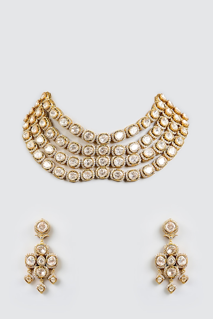 Two-Tone Finish Kundan Polki Necklace Set by Zevar By Geeta at Pernia's Pop Up Shop