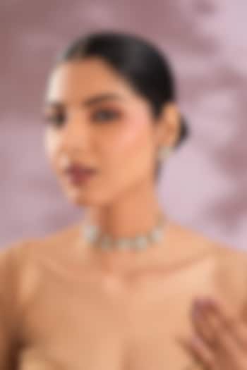 Gold Finish Kundan Polki Choker Necklace Set by Zevar By Geeta at Pernia's Pop Up Shop