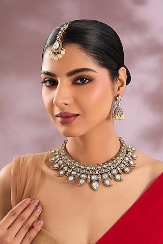Two-Tone Finish Kundan Polki Necklace Set by Zevar By Geeta