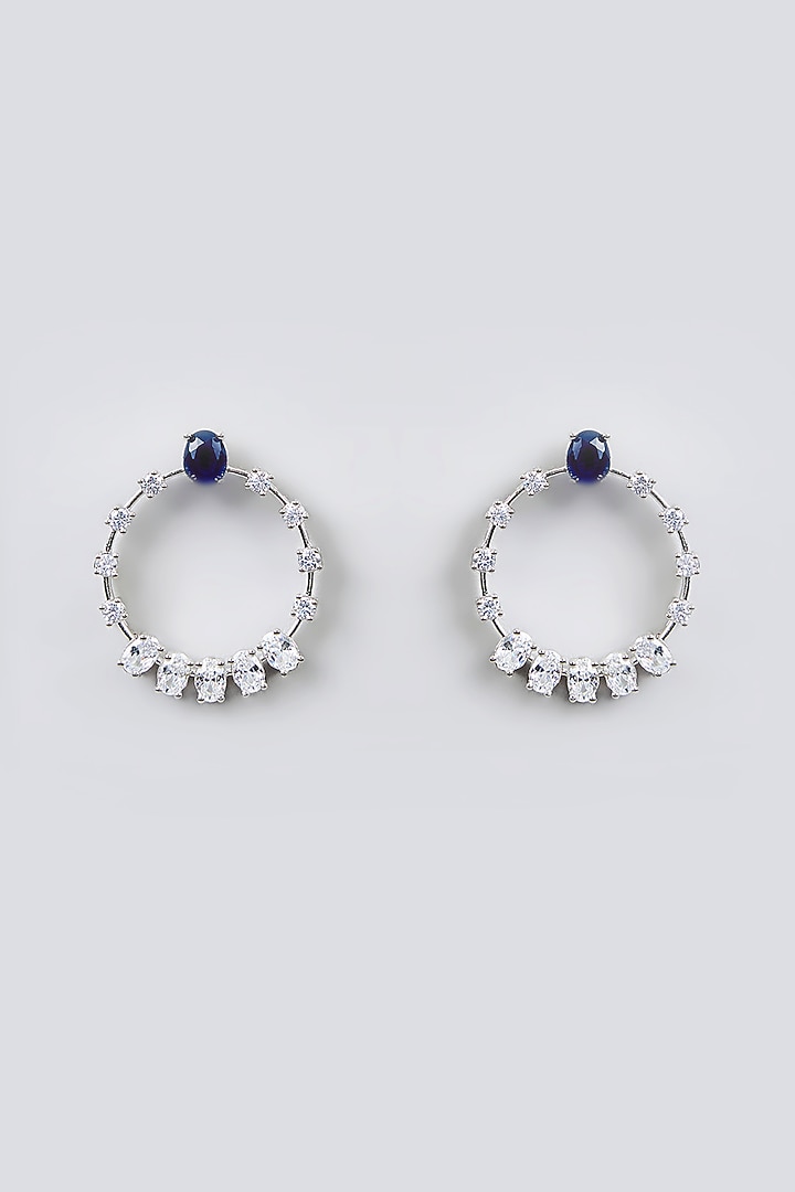 White Finish Diamond & Sapphire Stone Hoop Earrings by Zevar By Geeta at Pernia's Pop Up Shop