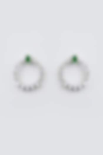 White Finish Diamond & Emerald Stone Hoop Earrings by Zevar By Geeta at Pernia's Pop Up Shop
