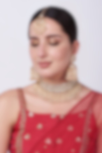 Gold Finish Kundan Polki & Pearl Bridal Choker Necklace Set by Zevar By Geeta at Pernia's Pop Up Shop