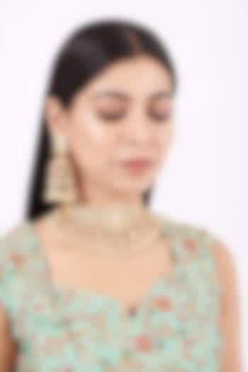 Gold Finish Kundan Polki & Pearl Bridal Choker Necklace Set by Zevar By Geeta at Pernia's Pop Up Shop