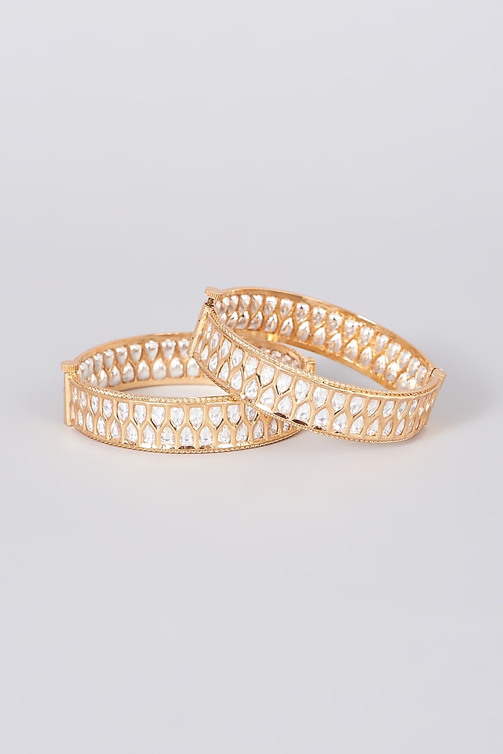 Gold Plated Kundan Polki Bangles (Set of 2) by Zevar By Geeta