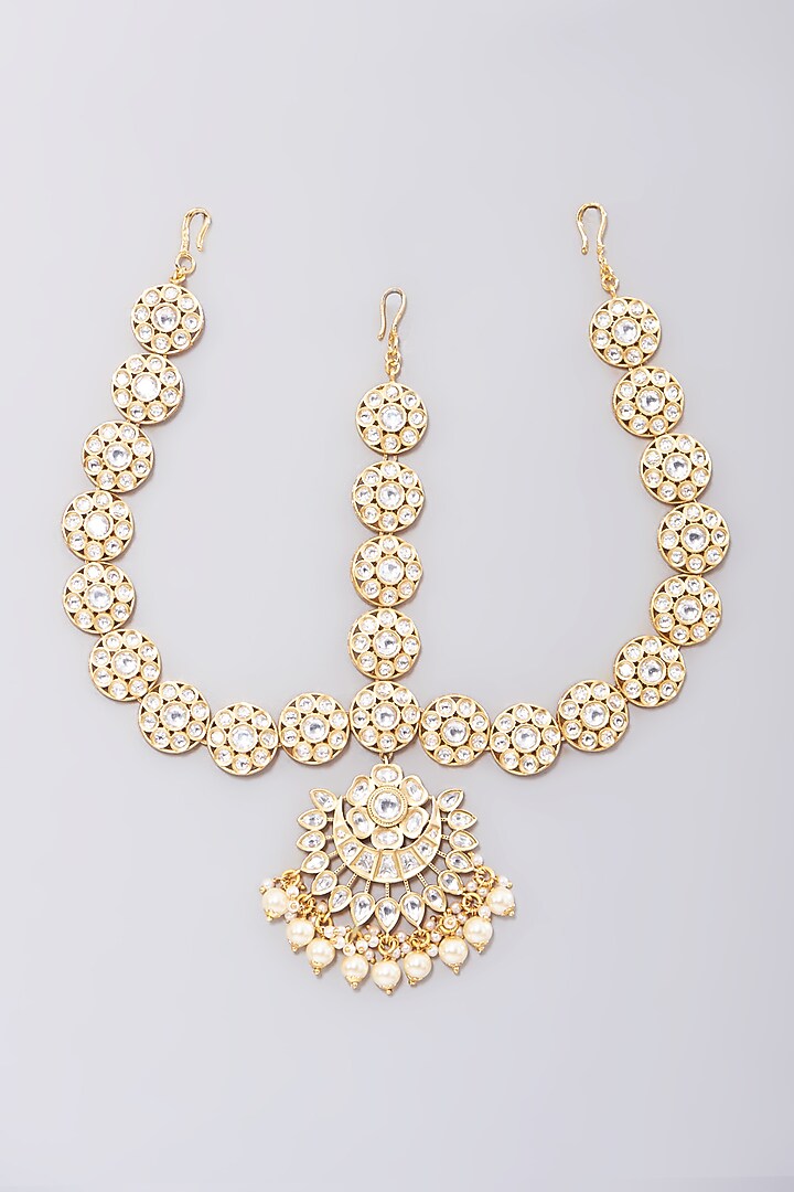 Gold Finish Kundan Polki Matha Patti by Zevar By Geeta at Pernia's Pop Up Shop