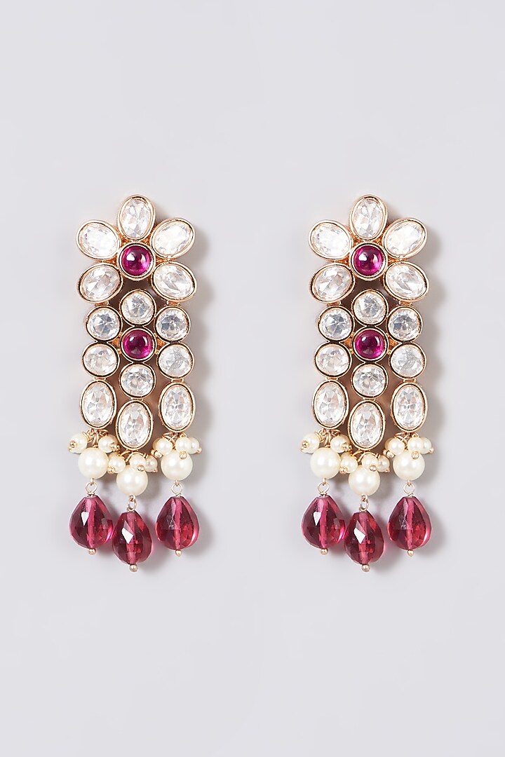 Gold Finish Kundan Polki & Pink Stone Necklace Set by Zevar By Geeta at Pernia's Pop Up Shop