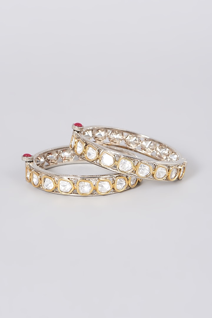 Black Rhodium Finish Kundan Polki Bangles (Set of 2) by Zevar By Geeta at Pernia's Pop Up Shop