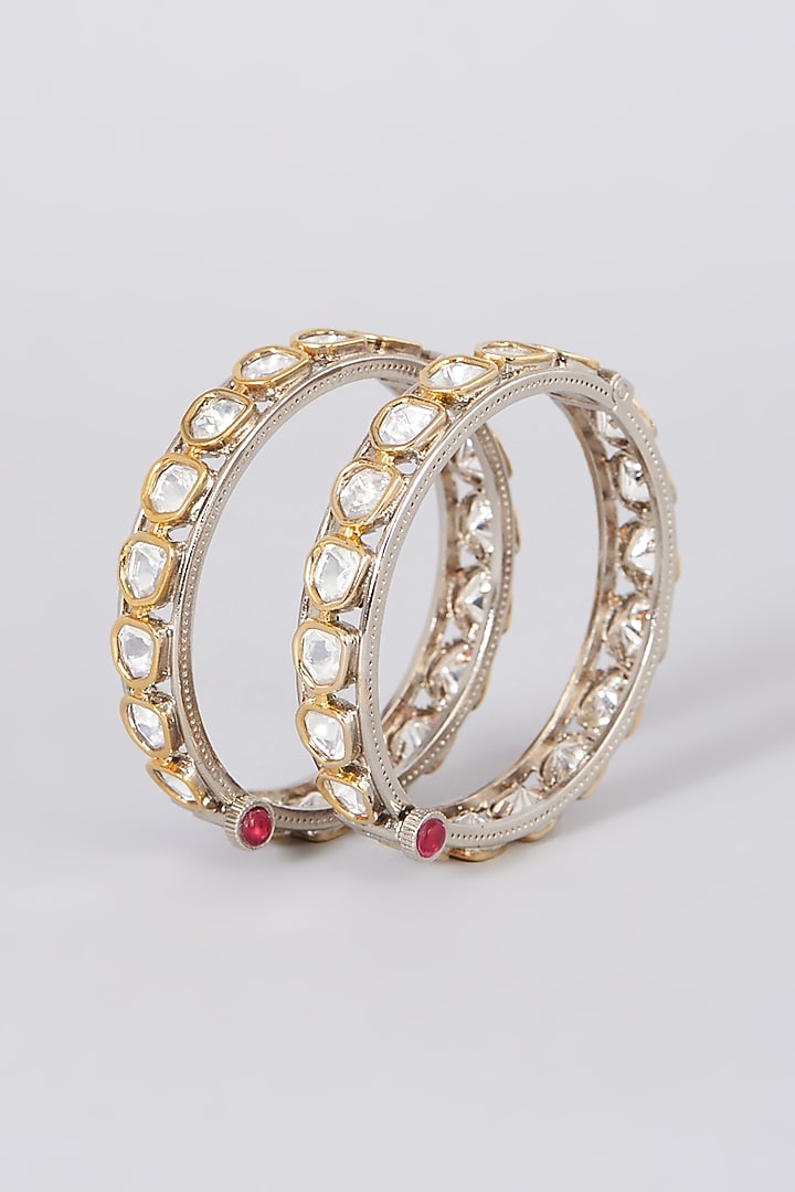 Black Rhodium Finish Kundan Polki Bangles (Set of 2) by Zevar By Geeta at Pernia's Pop Up Shop