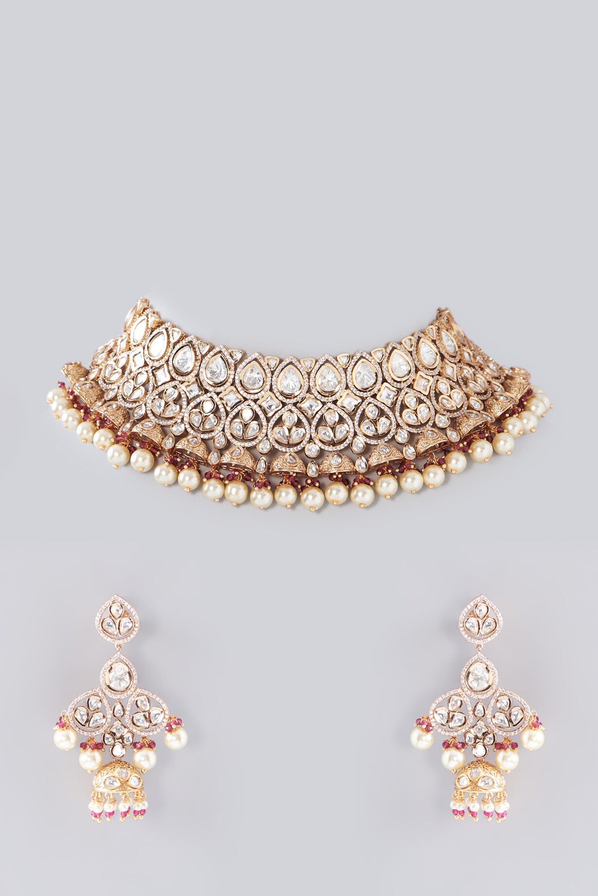 Gold Plated Kundan Polki And Pearl Necklace Set Design By Zevar By Geeta At Pernias Pop Up Shop 2024 4518