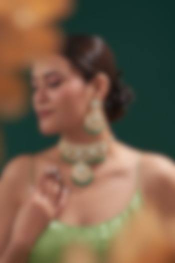 Gold Plated Emerald & Kundan Polki Choker Necklace Set by Zevar by Geeta at Pernia's Pop Up Shop