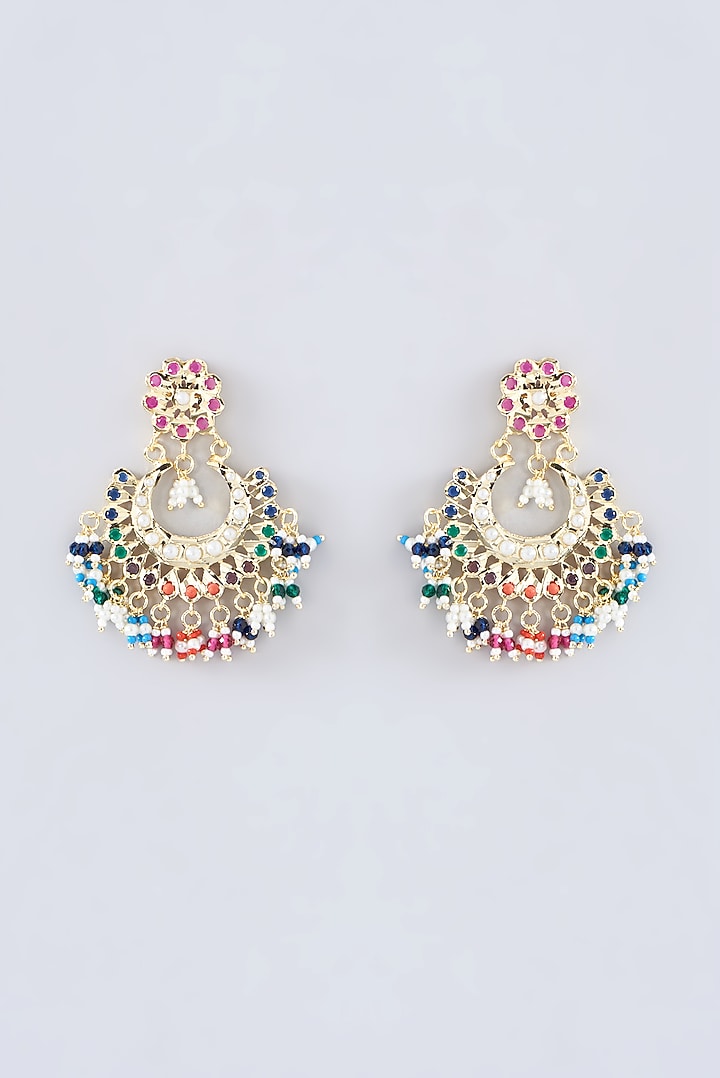 Gold Plated Kundan Polki & Pearl Chandbali Earrings by Zevar by Geeta at Pernia's Pop Up Shop