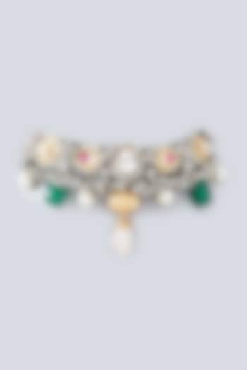 Oxidized Finish Multi-Colored Stone & Kundan Polki Choker Necklace by Zevar by Geeta