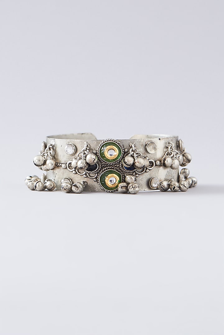 Oxidised Finish Red Kundan Polki Cuff Bangle by Zevar by Geeta at Pernia's Pop Up Shop