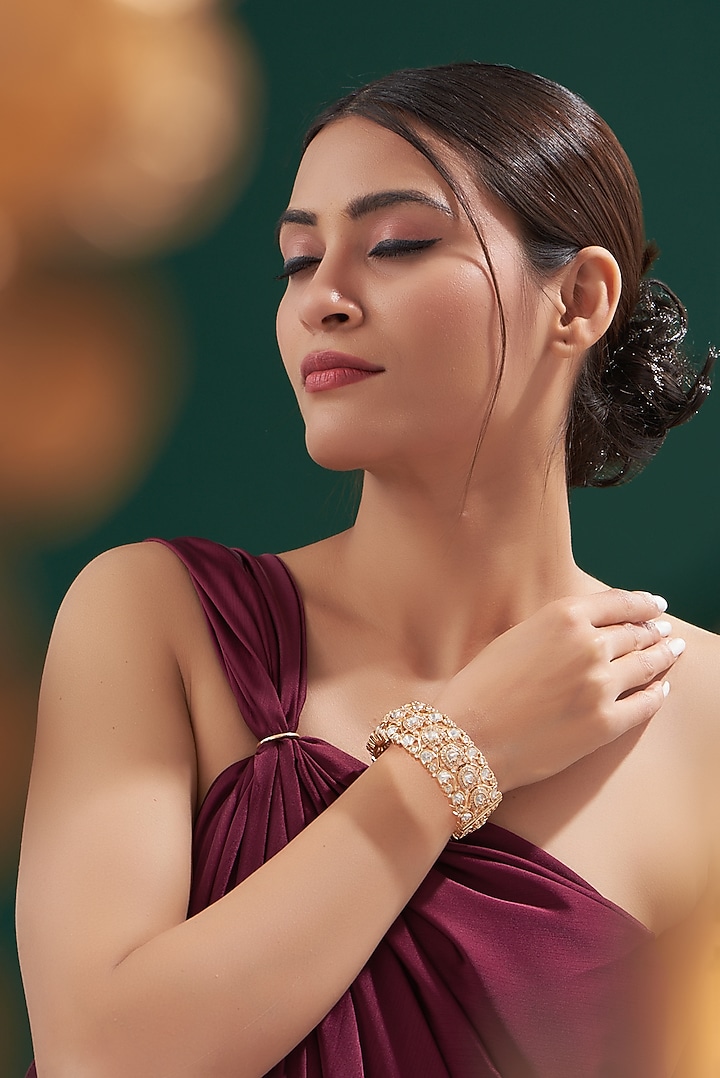 Gold Plated Kundan Polki Kada by Zevar by Geeta at Pernia's Pop Up Shop