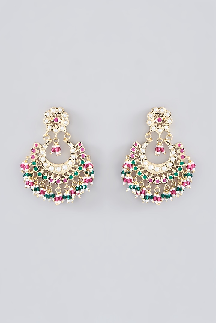 Gold Plated Jadau & Pearl Chandbali Earrings by Zevar by Geeta at Pernia's Pop Up Shop