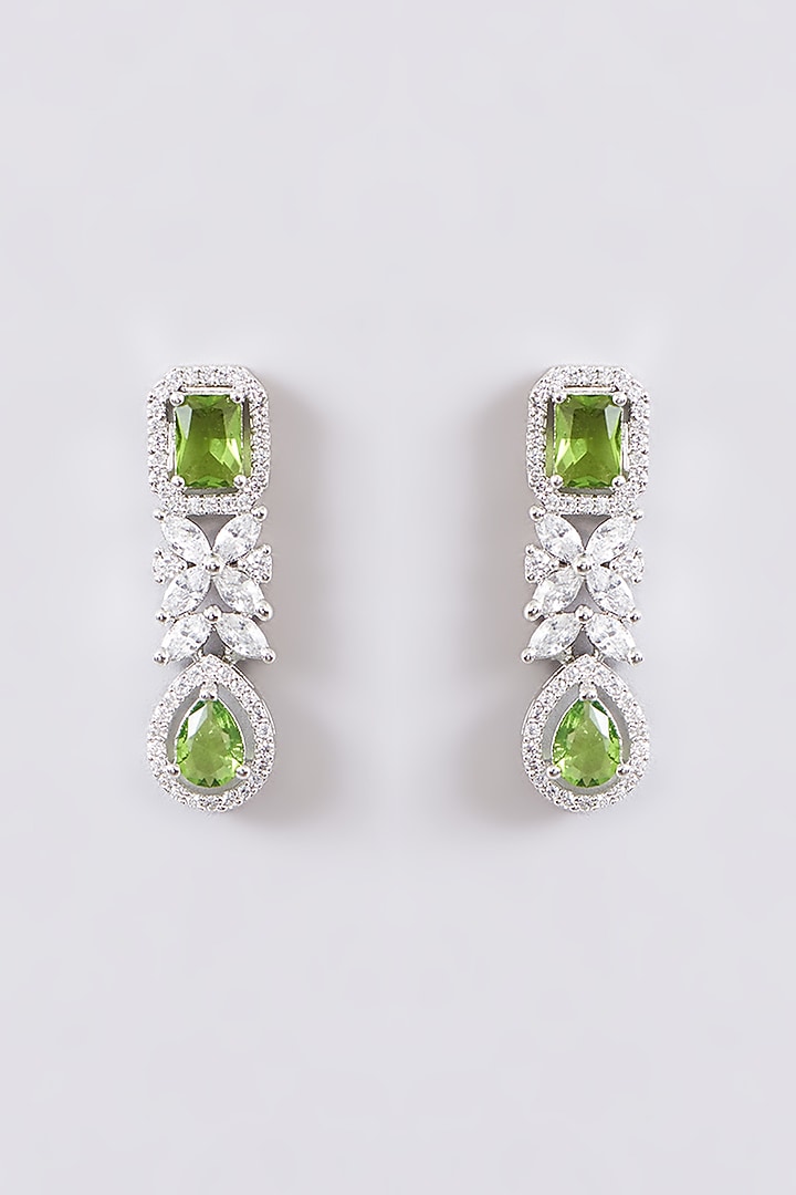 White Finish Diamond & Light Green Stone Necklace Set by Zevar By Geeta at Pernia's Pop Up Shop