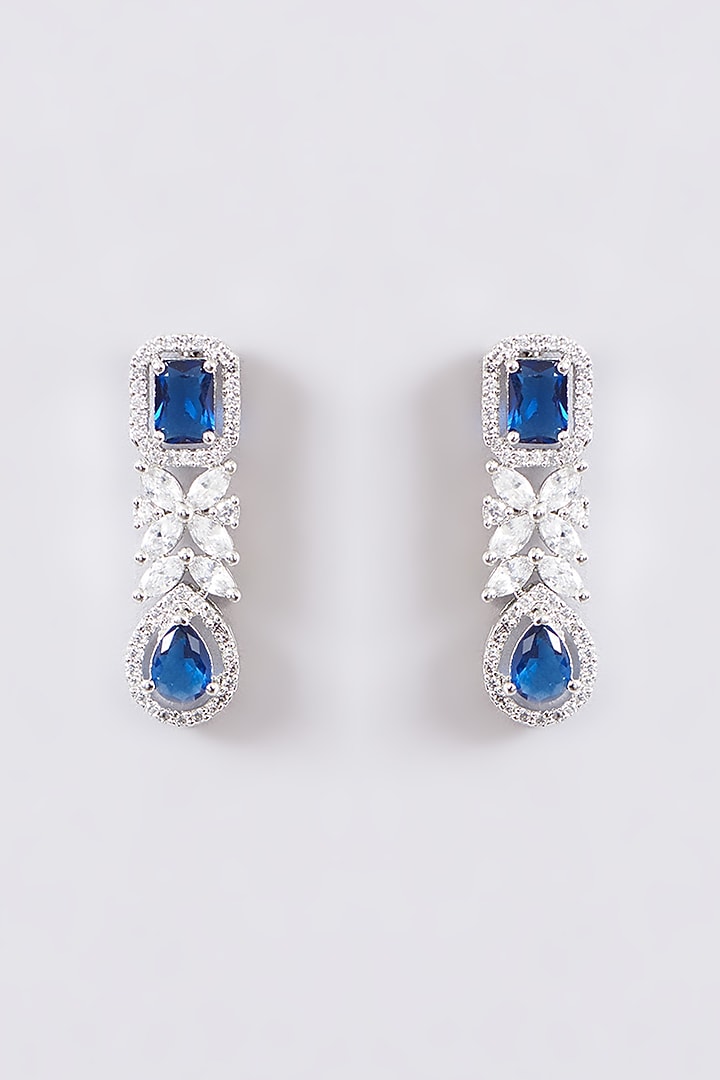 White Finish Faux Diamond & Blue Stone Necklace Set by Zevar By Geeta at Pernia's Pop Up Shop