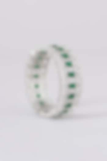 White Finish Faux Diamond & Green Stone Bangles (Set of 2) by Zevar By Geeta at Pernia's Pop Up Shop