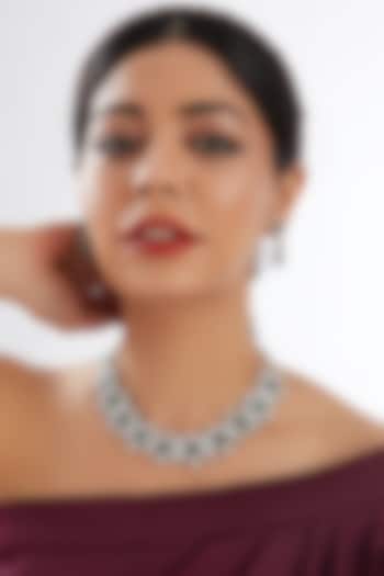 White Finish Faux Diamond & Green Stone Necklace Set by Zevar By Geeta at Pernia's Pop Up Shop