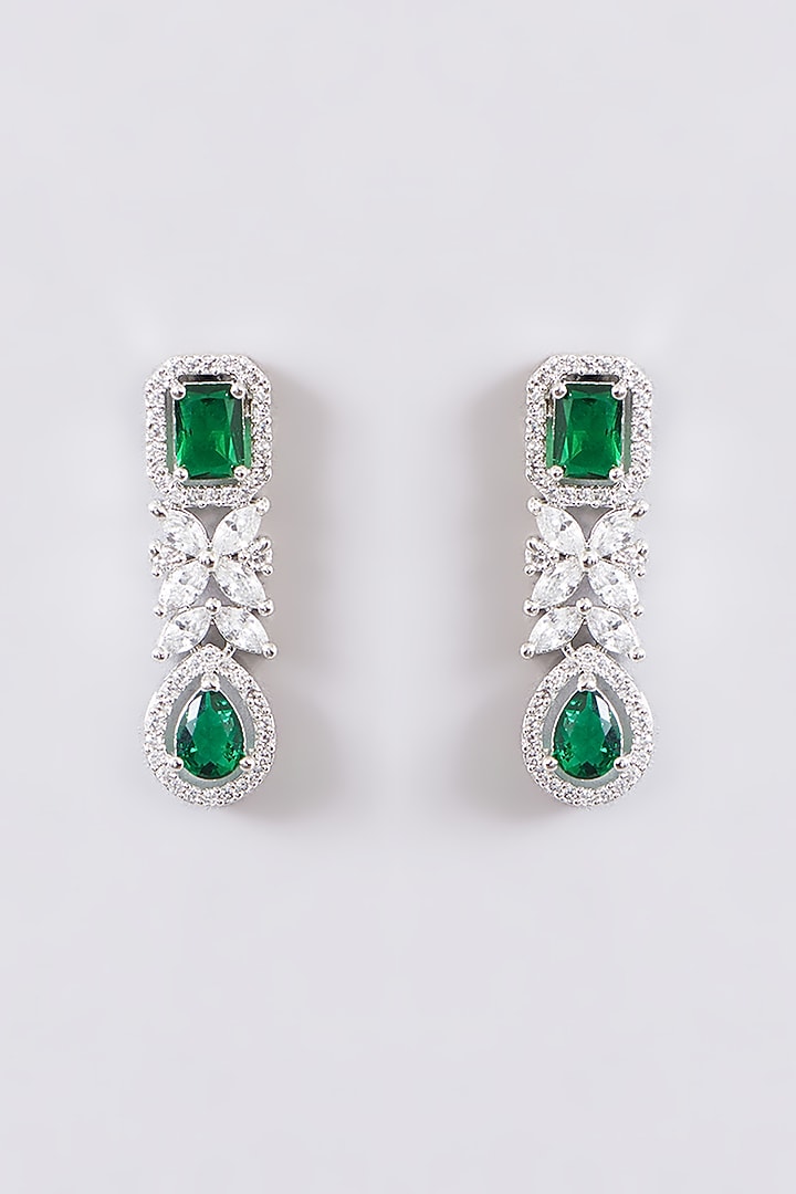 White Finish Faux Diamond & Green Stone Necklace Set by Zevar By Geeta at Pernia's Pop Up Shop