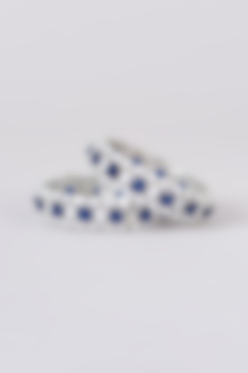 White Finish Faux Diamond & Sapphire Stone Bangles (Set of 2) by Zevar By Geeta at Pernia's Pop Up Shop