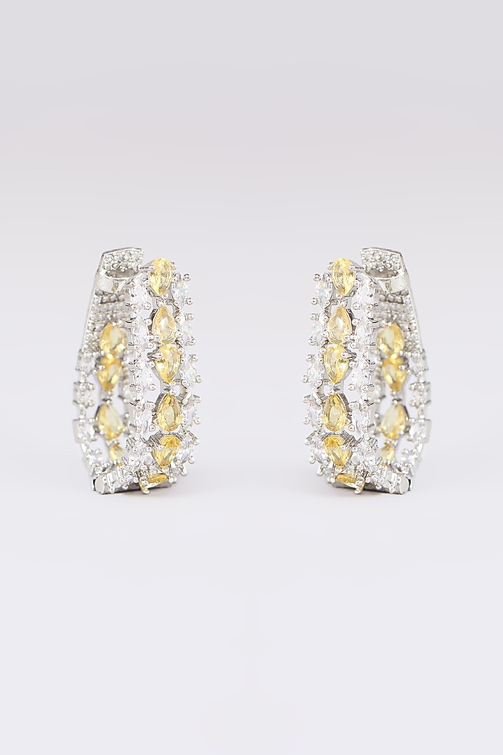 White Finish Faux Diamond & Yellow Stone Stud Earrings by Zevar by Geeta