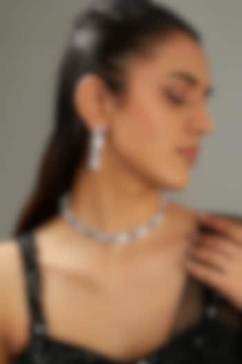 White Finish Faux Diamond Necklace Set by Zevar by Geeta