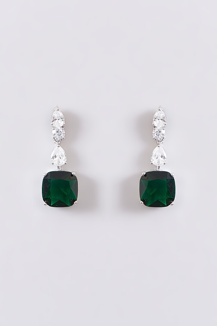 White Finish Faux Diamond & Green Stone Necklace Set by Zevar by Geeta at Pernia's Pop Up Shop