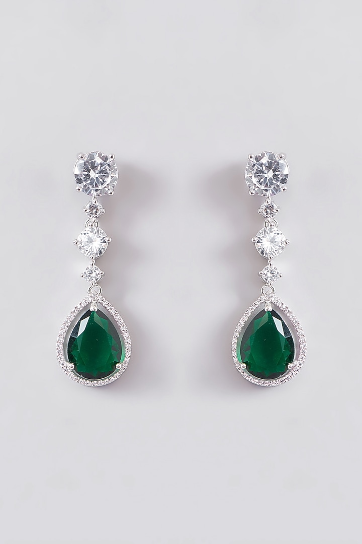 White Finish Faux Diamond & Green Stone Layered Necklace Set by Zevar by Geeta at Pernia's Pop Up Shop