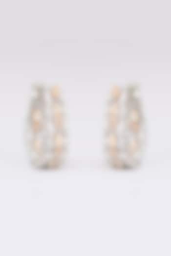 White Finish Faux Diamond & Peach Stone Stud Earrings by Zevar by Geeta