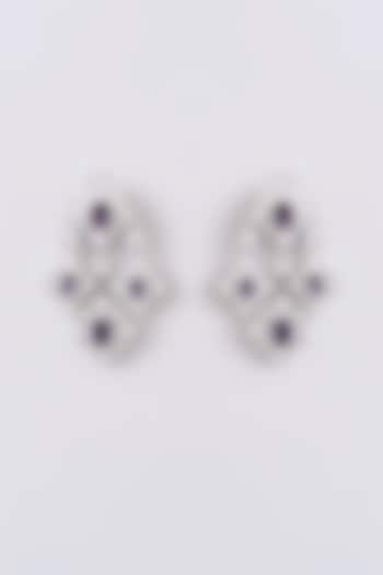 White Finish Faux Diamond & Purple Stone Dangler Earrings by Zevar by Geeta