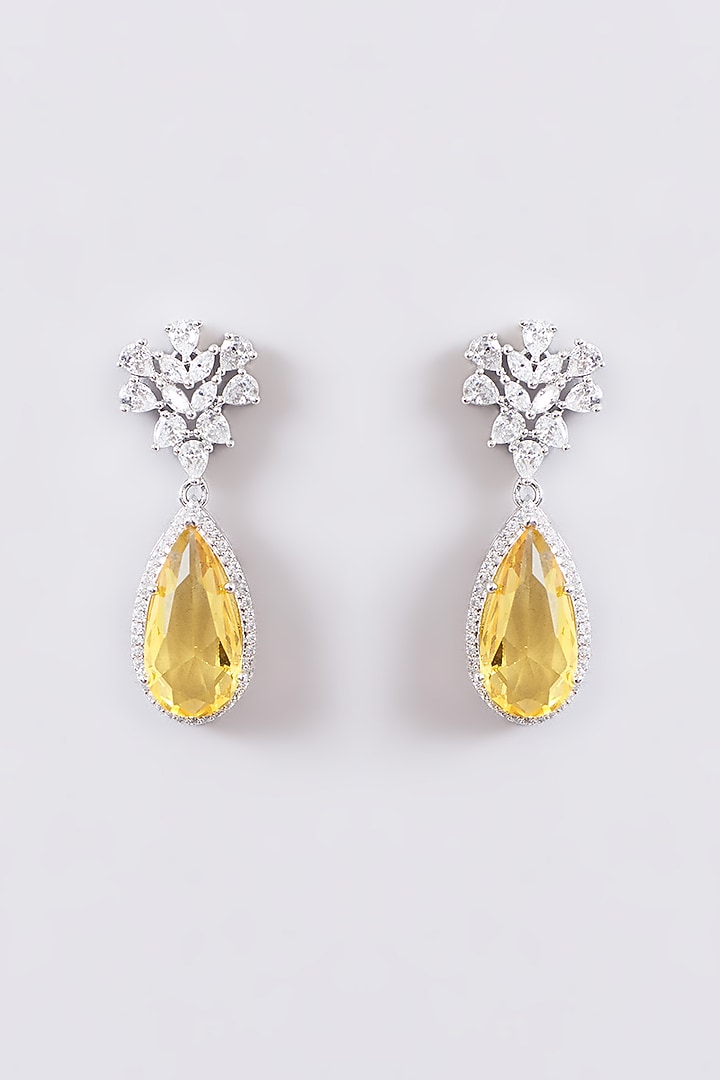 White Finish Faux Diamond & Yellow Stone Necklace Set by Zevar by Geeta at Pernia's Pop Up Shop