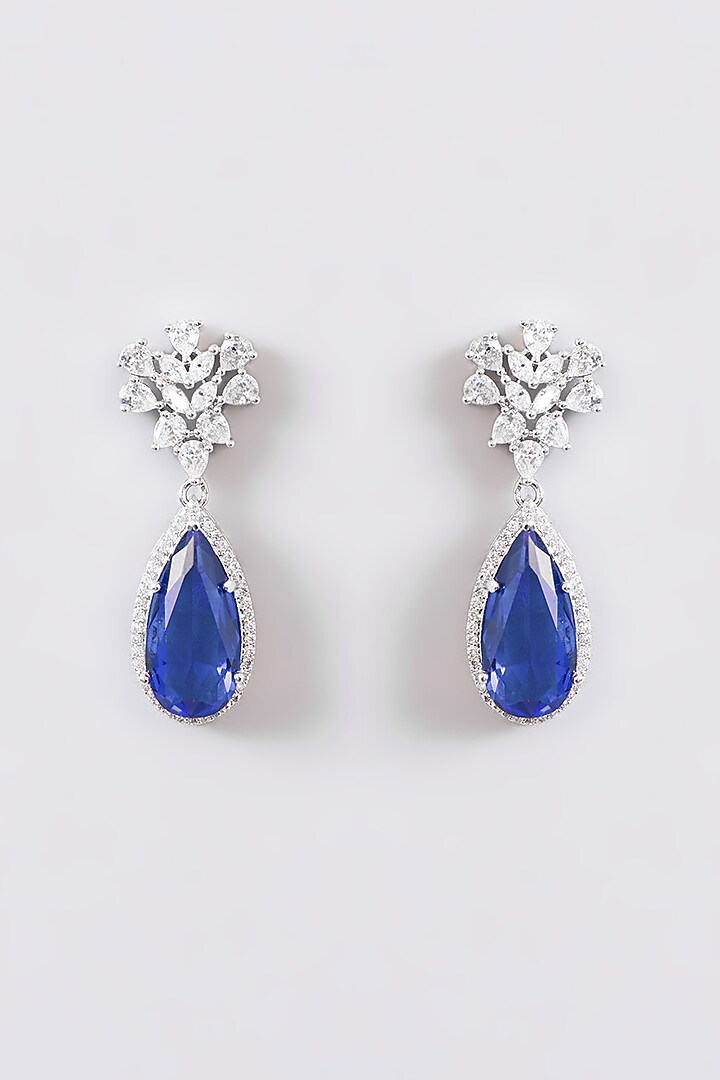 White Finish Faux Diamond & Blue Stone Necklace Set by Zevar by Geeta at Pernia's Pop Up Shop