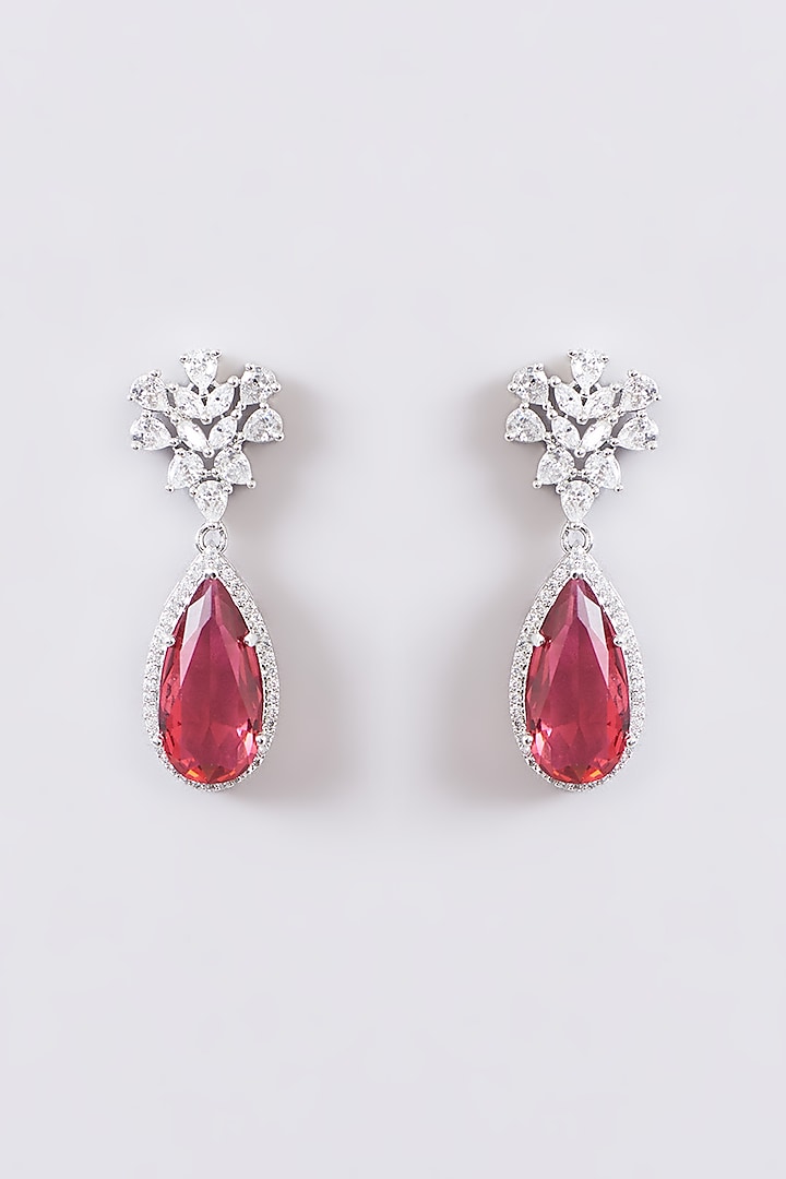 White Finish Faux Diamond & Pink Stone Necklace Set by Zevar by Geeta at Pernia's Pop Up Shop
