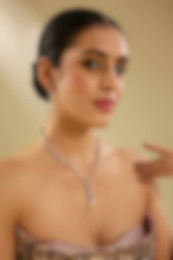 White Finish Diamond & Pearl Pendant Necklace Set by Zevar By Geeta at Pernia's Pop Up Shop