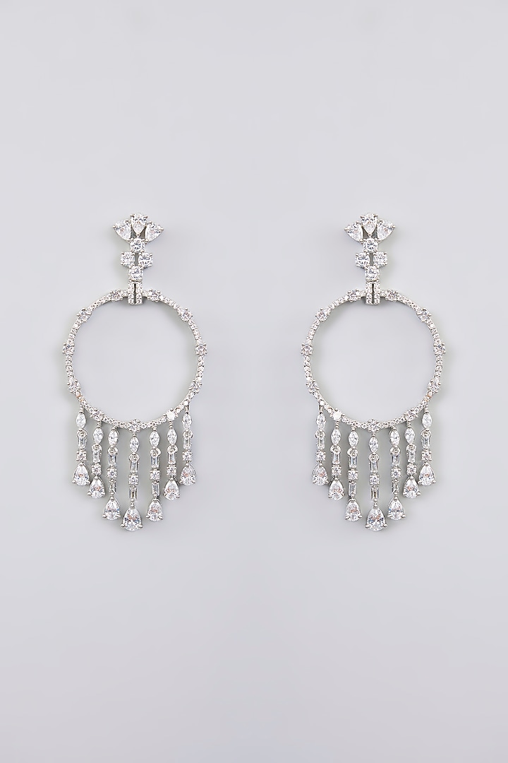 White Finish Diamond Hoop Earrings by Zevar By Geeta at Pernia's Pop Up Shop