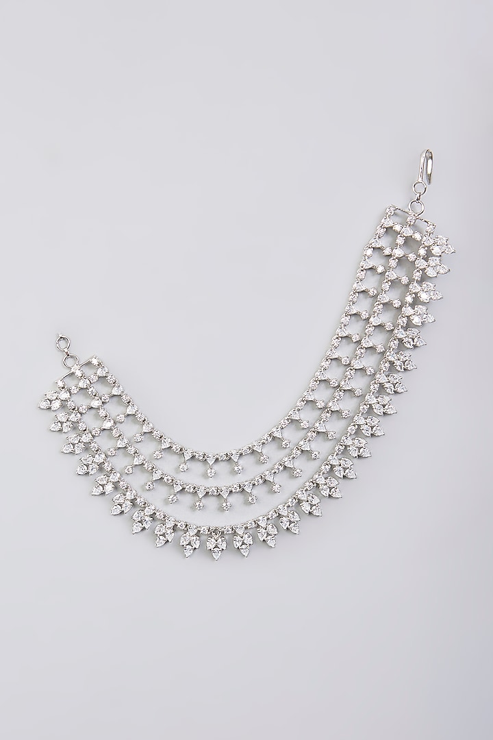 White Finish Diamond Earchains by Zevar By Geeta at Pernia's Pop Up Shop