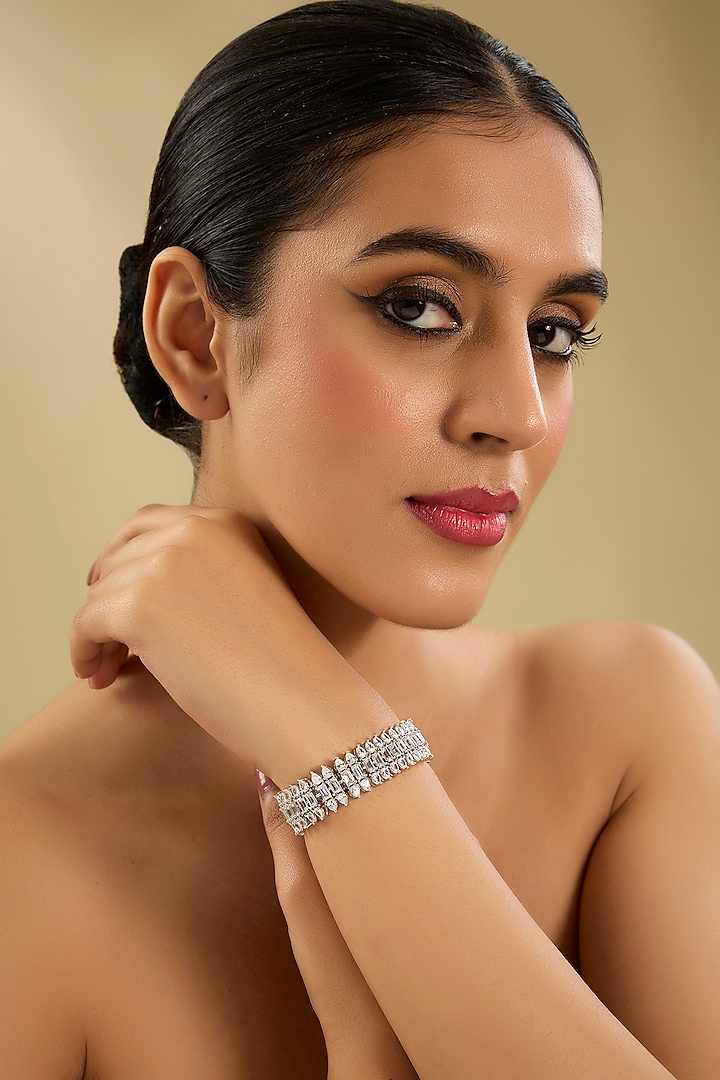 White Finish Diamond Bracelet by Zevar By Geeta at Pernia's Pop Up Shop