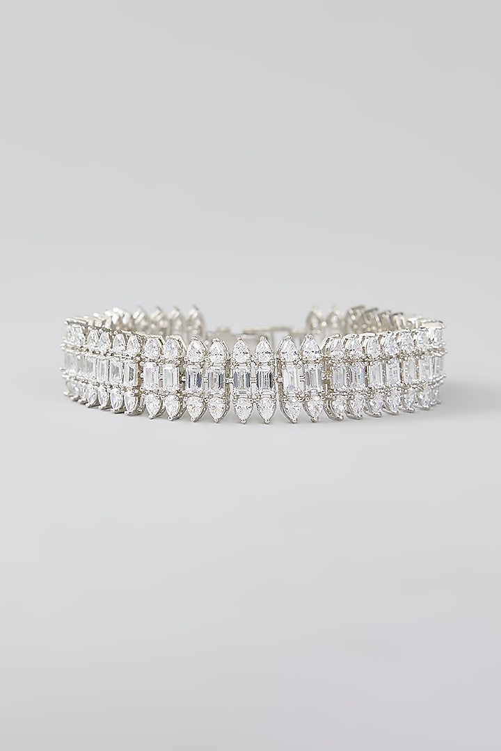 White Finish Diamond Bracelet by Zevar By Geeta at Pernia's Pop Up Shop