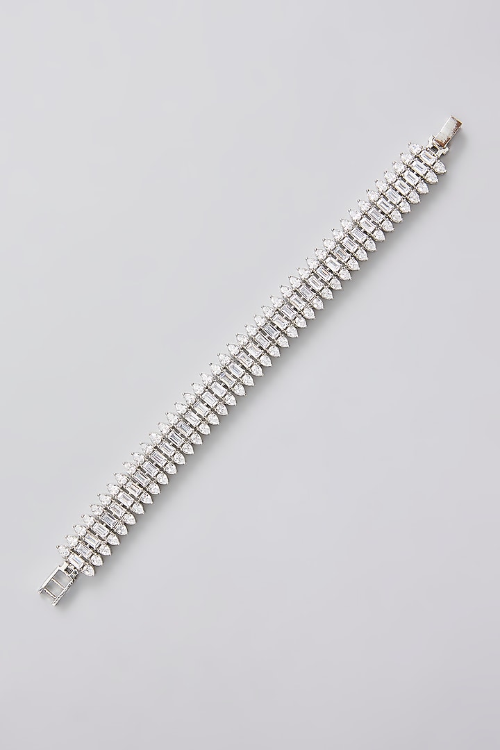 White Finish Diamond Bracelet by Zevar By Geeta at Pernia's Pop Up Shop