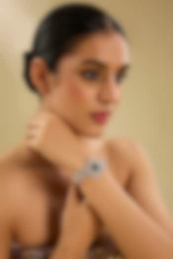 White Finish Diamond & Emerald Stone Bracelet by Zevar By Geeta at Pernia's Pop Up Shop