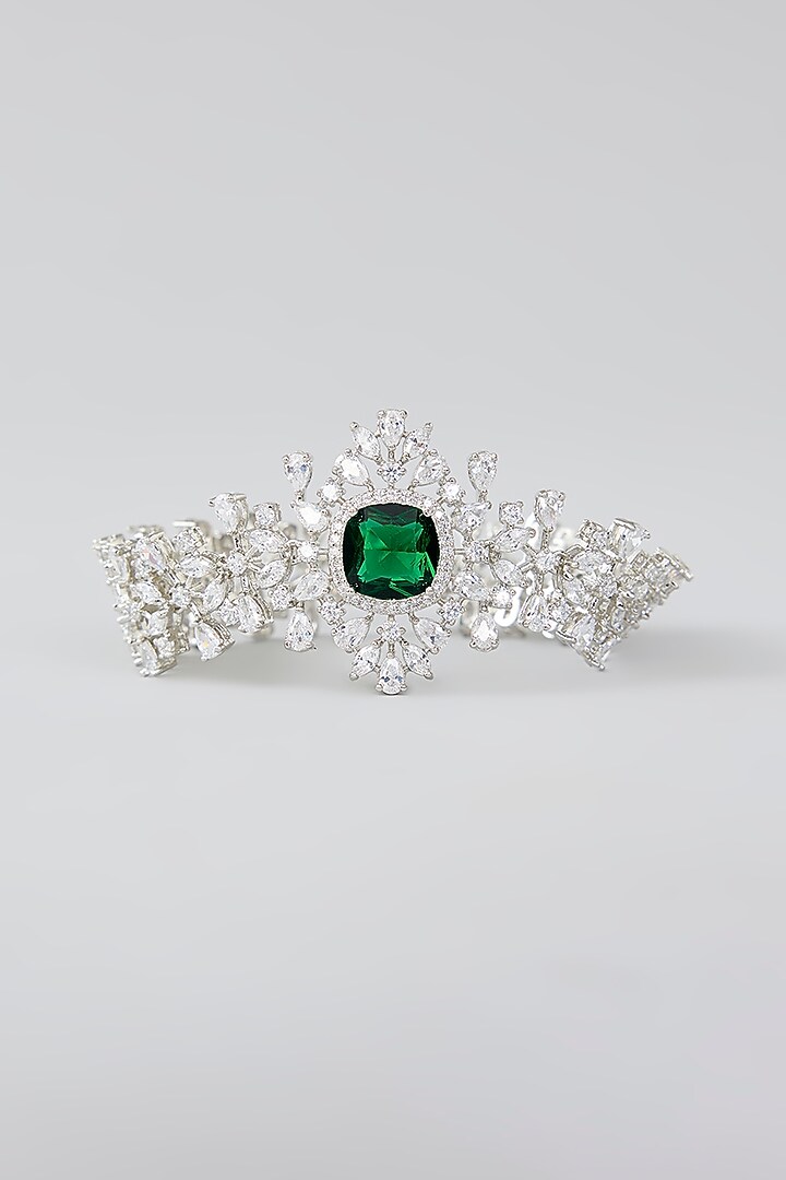 White Finish Diamond & Emerald Stone Bracelet by Zevar By Geeta at Pernia's Pop Up Shop