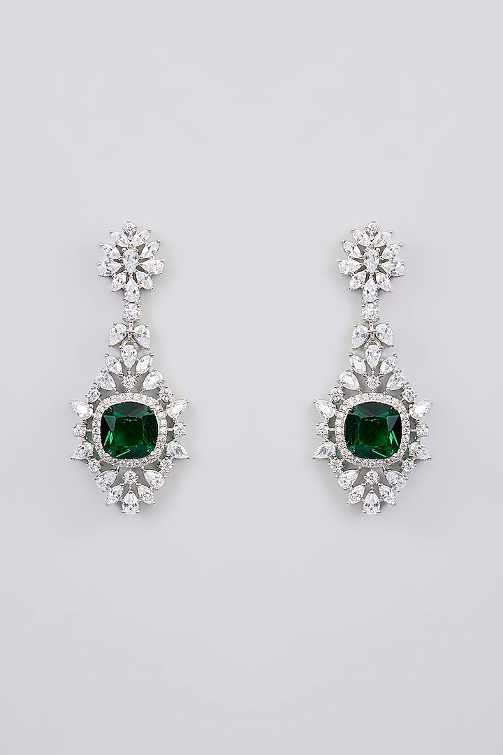 White Finish Diamond & Emerald Stone Choker Necklace Set by Zevar By Geeta at Pernia's Pop Up Shop