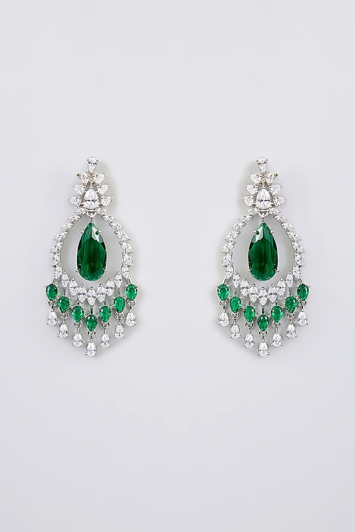 White Finish Diamond & Emerald Stone Necklace Set by Zevar By Geeta at Pernia's Pop Up Shop