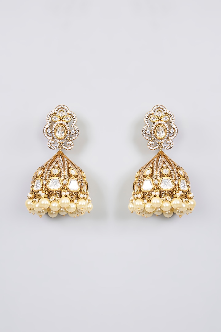 Gold Finish Kundan Polki Necklace Set by Zevar By Geeta at Pernia's Pop Up Shop