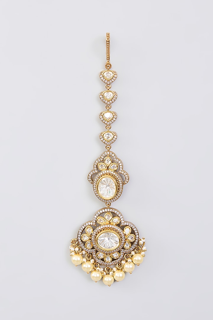 Gold Finish Kundan Polki Necklace Set by Zevar By Geeta at Pernia's Pop Up Shop