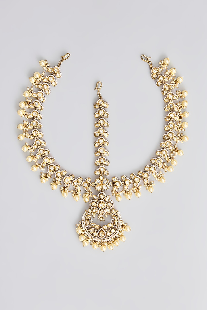 Two Tone Finish Kundan Polki Mathapatti by Zevar By Geeta at Pernia's Pop Up Shop