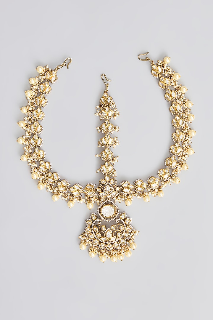 Two Tone Finish Kundan Polki Mathapatti by Zevar By Geeta at Pernia's Pop Up Shop