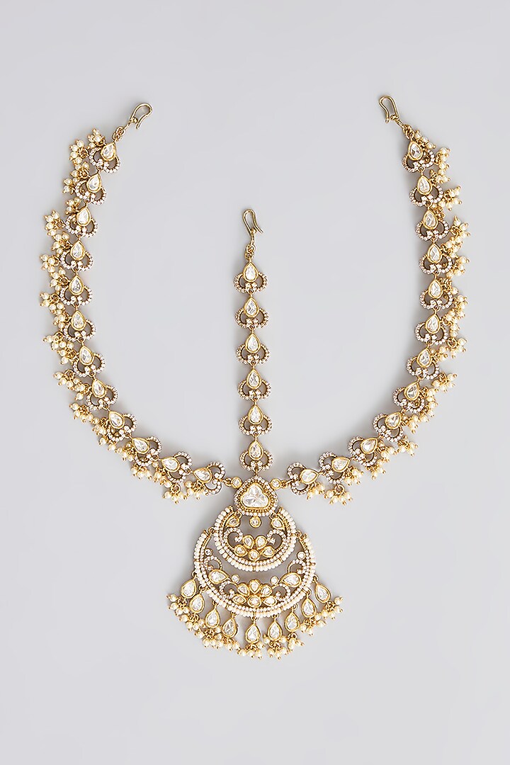 Two Tone Finish Kundan Polki Mathapatti by Zevar By Geeta at Pernia's Pop Up Shop